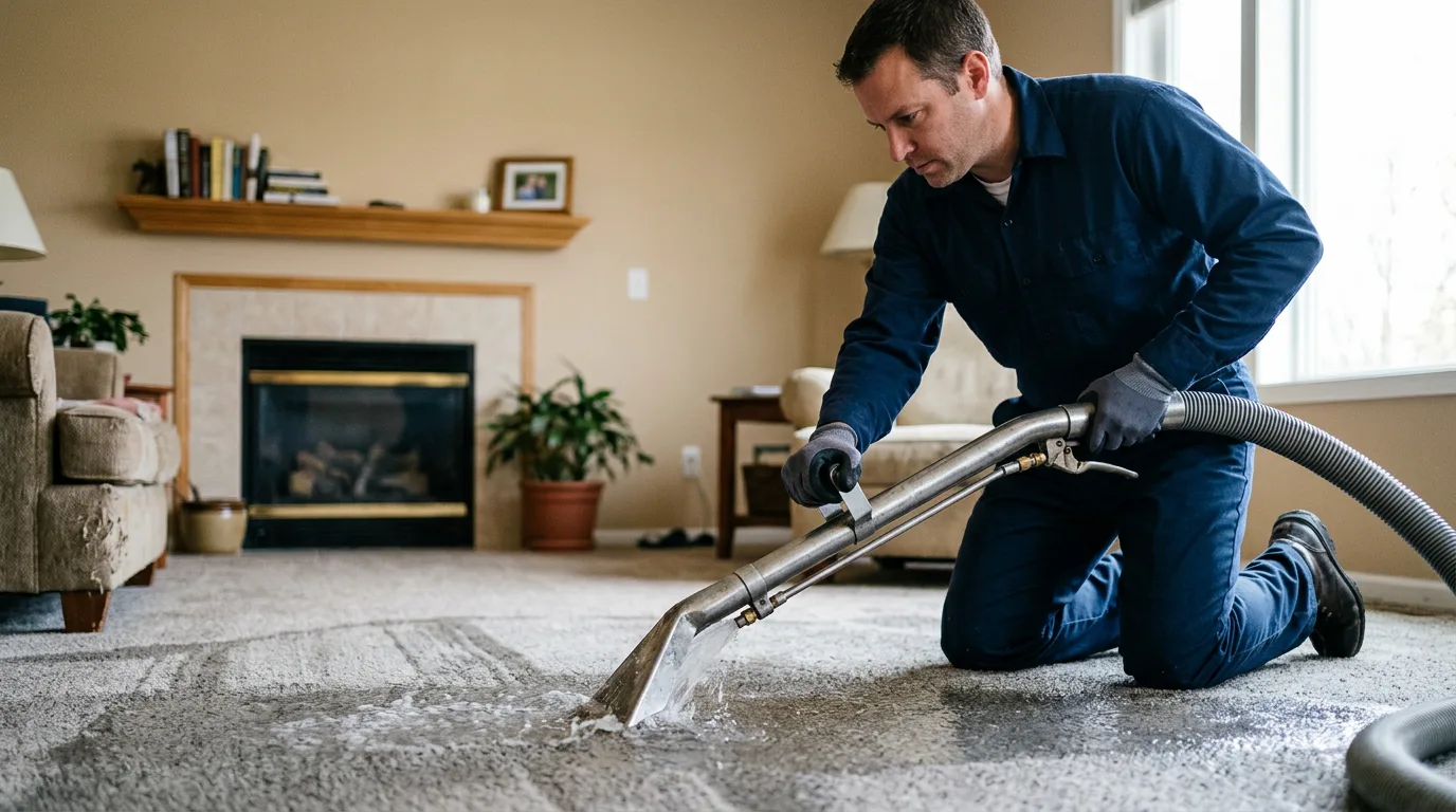 Water damage restoration technician working near Millstadt, IL